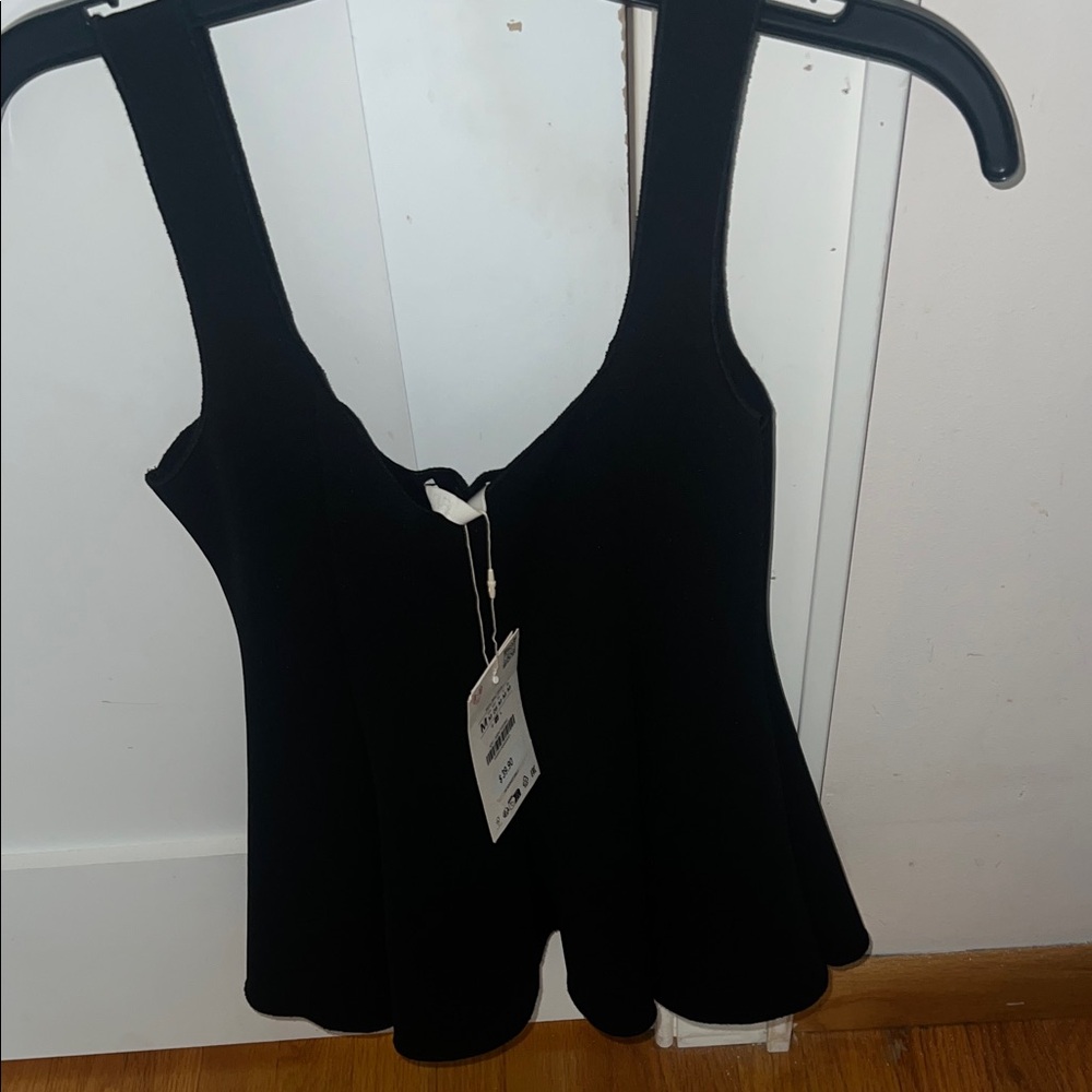 Zara Peplum Stretch Top in Black NWT